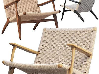 Woven leisure chairs with wooden frames and ergonomic armrests in modern design styles 3d model