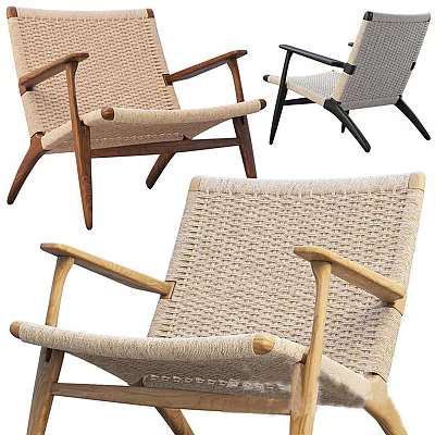 Woven leisure chairs with wooden frames and ergonomic armrests in modern design styles 3d model