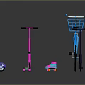 Colorful Kids Play Vehicles Collection With Bicycle Scooter Skates And Skateboards