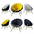 Modern Petal Shaped Accent Chair in Yellow Black Gray Blue with Gold Metal Legs