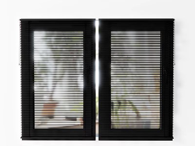 Black Casement Windows with Built in Blinds and Green Plants View Outside for Modern Home 3d model