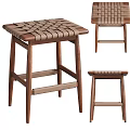 Modern Wooden Bar Stools Featuring Woven Seat and Sturdy Crossbar Design