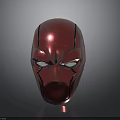 Red Metallic Superhero Character Mask With Shiny Surface And Glossy Finish