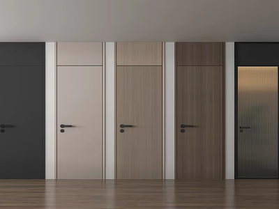 Modern Interior Design With Various Colored Hinged Doors And Wooden Floor 3d model