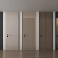 Modern Interior Design With Various Colored Hinged Doors And Wooden Floor