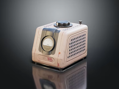 Square Beige Industrial Instrument With Round Dial Top Knob And Grille Vents 3d model