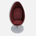 Modern Egg Shaped Single Chair with White Outer Shell and Crimson Red Cushion Round Base Design