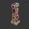 Multi story Commercial Building Model With Shop Facades Signage Window Displays And Detailed Floors
