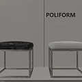 Poliform Stylish Stools With Black Leather And Beige Fabric Metal Frame