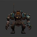 Mechanical Robot Character In Sci Fi Style With Blue Green Armor And Antenna