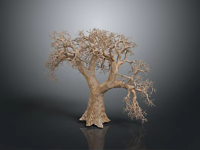 Wooden Stone Carved Tree With Intricate Branches And Textured Trunk 3d model