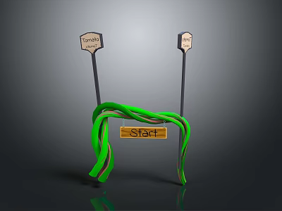Sports Starting And Finishing Equipment With Two Finish Signs Green Wrapped Structure And Start Sign 3d model