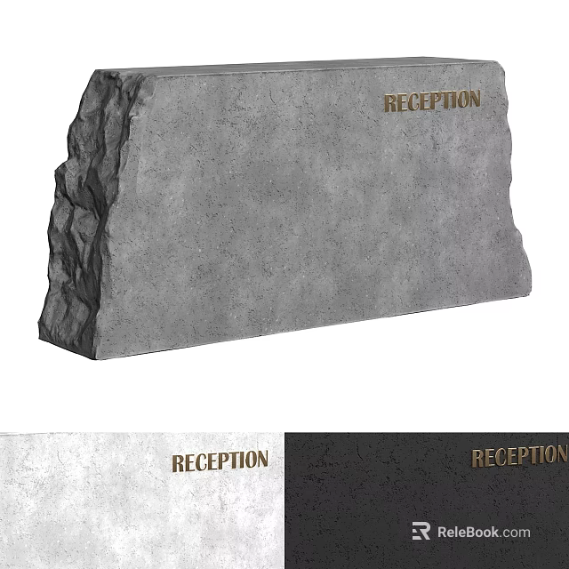 Modern Stone Reception Desk Design With Textured Surface And Reception Sign 3d model