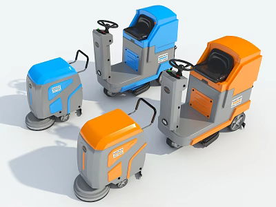 Commercial Cleaning Equipment Various Blue And Orange Floor Cleaning Machines For Business Use 3d model