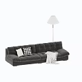 Cozy Gray Sectional Sofa Interior With White Checkered Pillows White Blanket And Floor Lamp