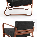 Modern Single Sofa With Wooden Armrests And Dark Fabric Upholstery