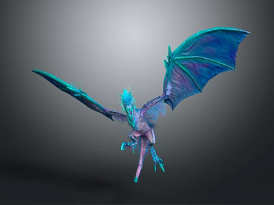 Fantasy Mythical Character Blue Purple Dragon With Iridescent Wings And Shimmering Scales 3d model
