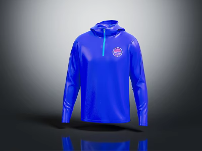 Blue Long Sleeve Hooded Sweatshirt With Front Zipper And Logo Design 3d model