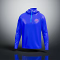 Blue Long Sleeve Hooded Sweatshirt With Front Zipper And Logo Design