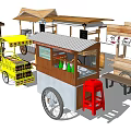 Variety of Functional Food Carts With Wooden Metal Canopies Wheels and Display Shelves