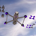 Drone Frame With Scattered Purple And Gray Components On Beige Background 3d model
