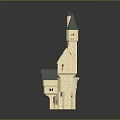 Cartoon Fairy Tale Castle Scene With Green Roofs Multi Level Tower Arched Doors Windows
