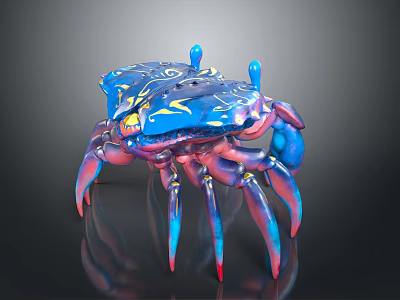 Vibrant Blue and Pink Aquatic Crab With Colorful Patterns Shiny Exoskeleton Against Dark Background 3d model