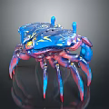 Vibrant Blue and Pink Aquatic Crab With Colorful Patterns Shiny Exoskeleton Against Dark Background