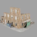 Detailed Collapsed Building Model With Broken Walls Scattered Debris And Ruined Structure