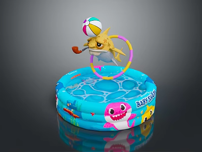 Baby Shark Themed Inflatable Baby Pool With Colorful Hoop And Shark Toy Holding Ball 3d model