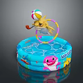 Baby Shark Themed Inflatable Baby Pool With Colorful Hoop And Shark Toy Holding Ball