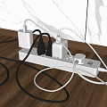 White Switch Panel With Connected Wires On Wooden Floor And Marble Wall