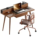 Modern Walnut Office Desk And Upholstered Swivel Chair Combination For Cozy Home Working Space