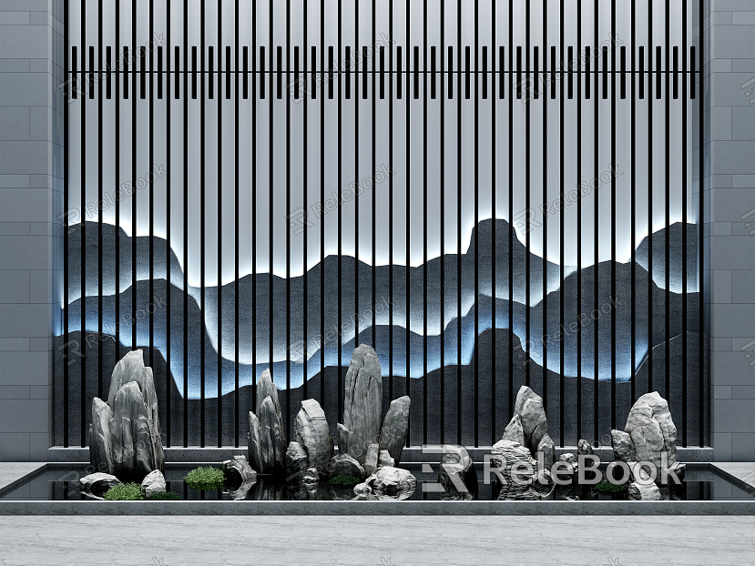 New Chinese rockery stone landscape background wall model