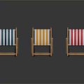 Three Striped Beach Chairs with Wooden Frame and Blue Yellow Red Patterns