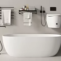 Modern Sleek Freestanding Bathtub Bathroom With Faucet Towel Rack Towels And Toilet