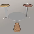 Modern Side Tables with Round Wooden Marble Tops and Metal Conical Bases