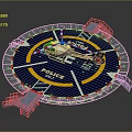Circular Police Helicopter Landing Pad With Blue Yellow White Markings And Metal Staircases