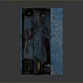 Blue Worn Vintage Toolbox With Multiple Compartments And Tools Inside