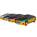 Multiple Colorful Taxi Cars With Roof Lights In Different Hues And Modern Design