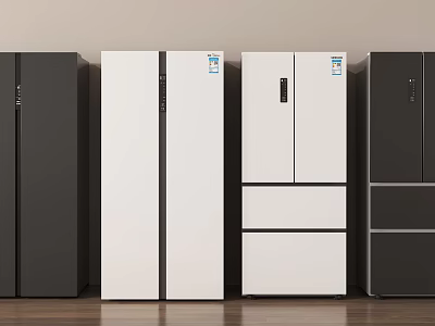 Modern Refrigerators in Black and White with Double Door and Multi Door Designs 3d model