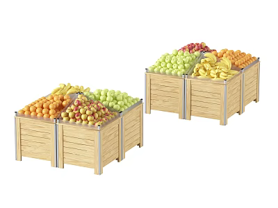 Supermarket Grocery Fresh Fruit Display With Wooden Racks And Assorted Produce 3d model