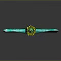 Fantasy Axe With Symmetric Green Glowing Blade And Yellow Accent Handle