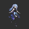 Female 3D Character With Blue Hair Black Dress Starry Pattern Flowing Design And High Heels