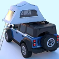 Blue Off Road Vehicle With White Roof Tent And Ladder For Camping Adventure