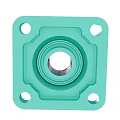 Turquoise Square Base Mechanical Component With Black Central Part And Golden Fasteners