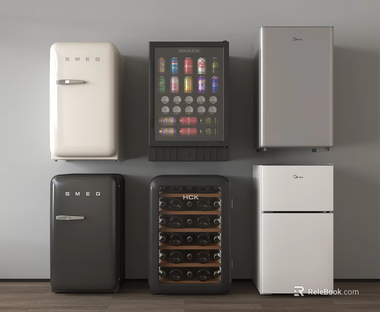 Stylish Refrigerators and Freezers Featuring Glass Door Beverage Models and Wine Cooler Designs 3d model 