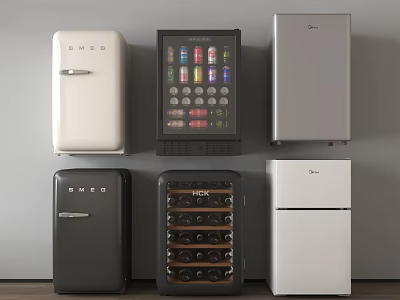 Stylish Refrigerators and Freezers Featuring Glass Door Beverage Models and Wine Cooler Designs 3d model