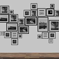 Photo Wall With Various Sized Frames Black White Photos On White Wall Wooden Floor