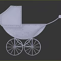 Elegant Vintage Style Metallic Baby Carriage With Spoked Wheels And Canopy